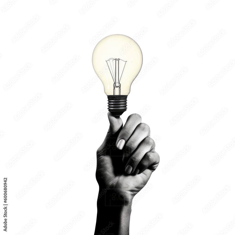 Human hand holding lightbulb on isolated background. Generative AI Human hand holding lightbulb on isolated background. Generative AI