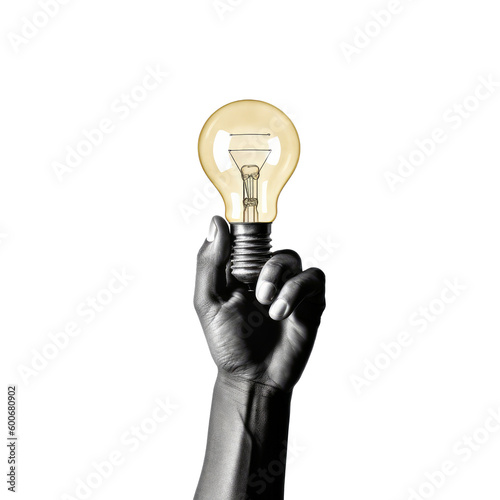 Human hand holding lightbulb on isolated background. Generative AI