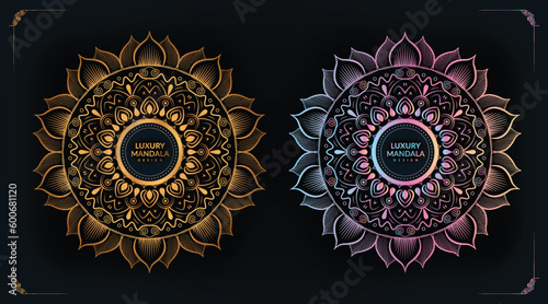 Vector luxury ornamental mandala design coloring background in gold and pink color Round gradient floral mandala patterns design
