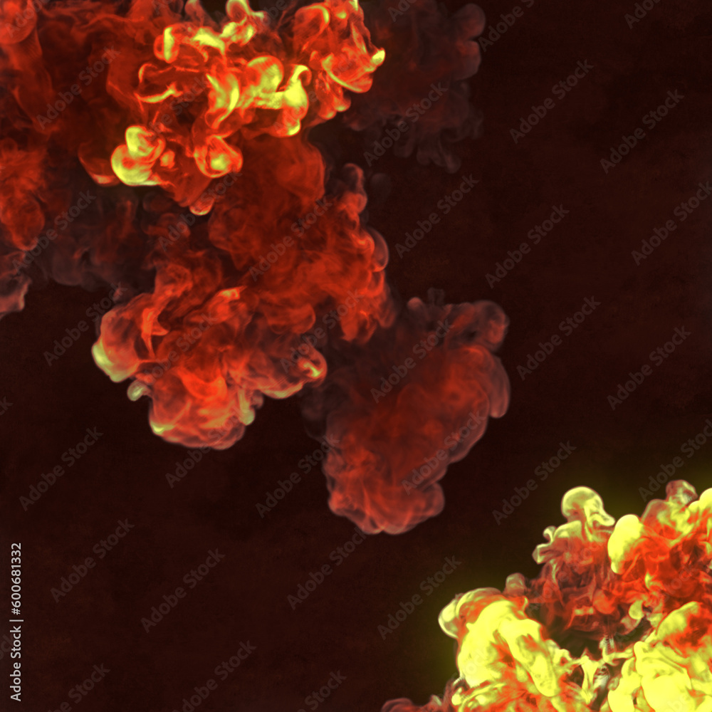 Close up explosions with smoke trails on dark background. Modern 3d rendering digital illustration Close up explosions with smoke trails on dark background. Modern 3d rendering digital illustration