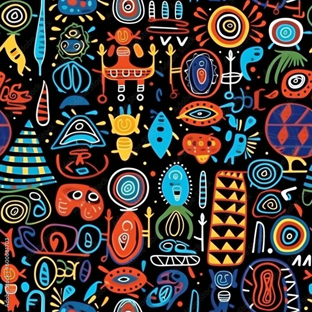 Aboriginal childish petroglyphs seamless pattern