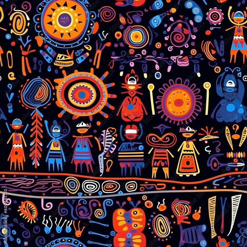 Aboriginal childish petroglyphs seamless pattern Aboriginal childish petroglyphs seamless pattern