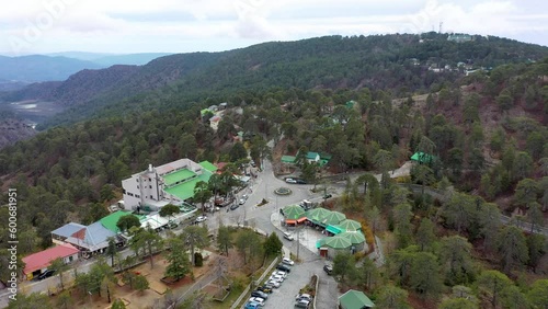 Typical Cyprus village in the Troodos Mountains. Panoramic view near of Troodos, village in the Troodos Mountains. Limassol district, Cyprus, Mediterranean Sea. Mountain landscape and sunny day. photo