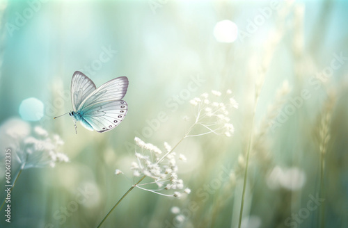 Butterfly on a meadow with blurred background. Generative AI. © BunpaengArt