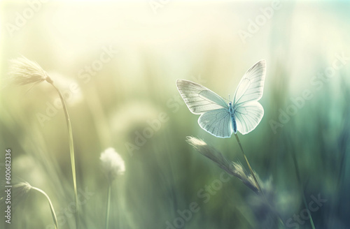Butterfly on a meadow with blurred background. Generative AI.
