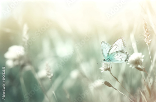 Butterfly on a meadow with blurred background. Generative AI.