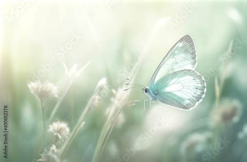 Butterfly on a meadow with blurred background. Generative AI.