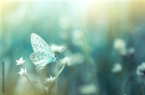 Butterfly on a meadow with blurred background. Generative AI.