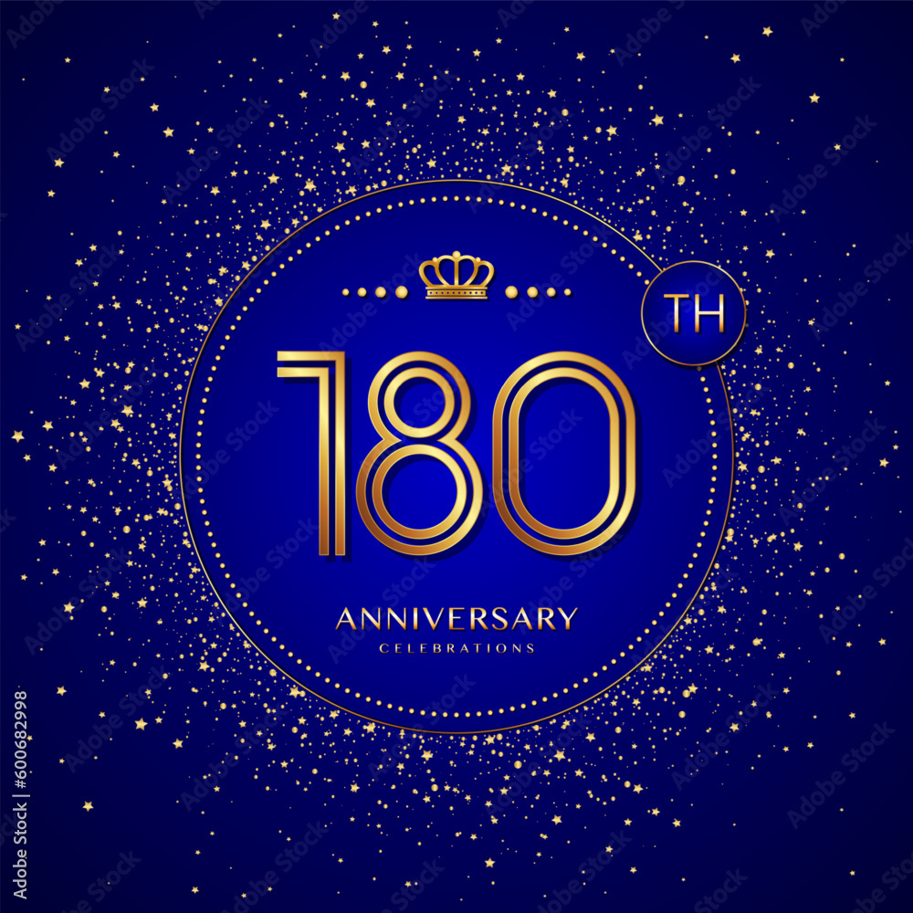 180th anniversary logo with gold numbers and glitter isolated on a blue background 180th anniversary logo with gold numbers and glitter isolated on a blue background