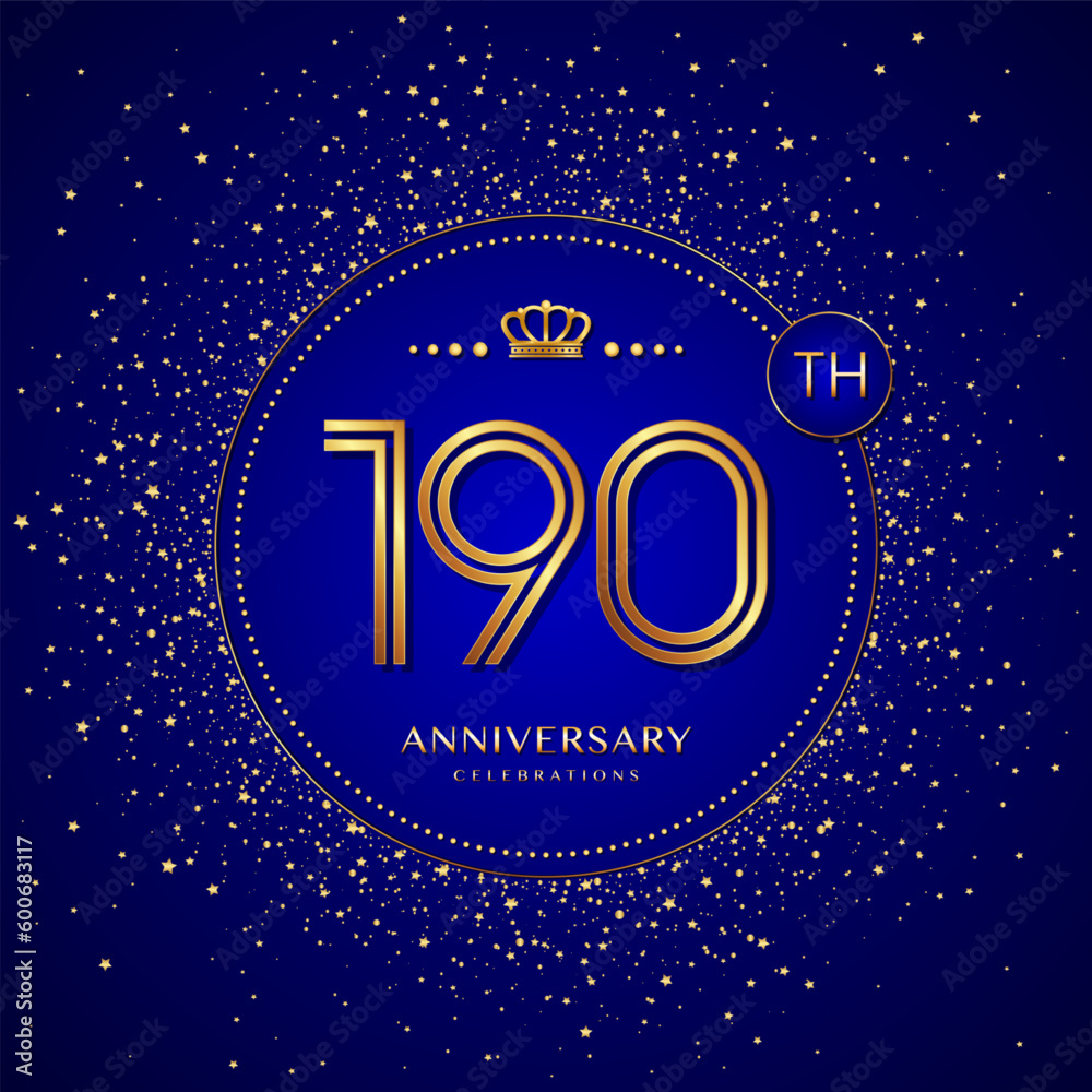 190th anniversary logo with gold numbers and glitter isolated on a blue background 190th anniversary logo with gold numbers and glitter isolated on a blue background