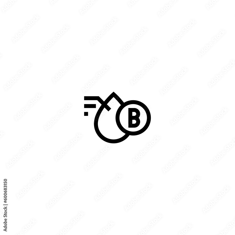 water icon with sign B with black color water icon with sign B with black color