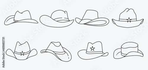 various bundle cowboy hat icon line art design, set hat cowboy collection vector design