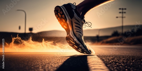 Fototapeta Close up view of runner sport shoes sprint running on track