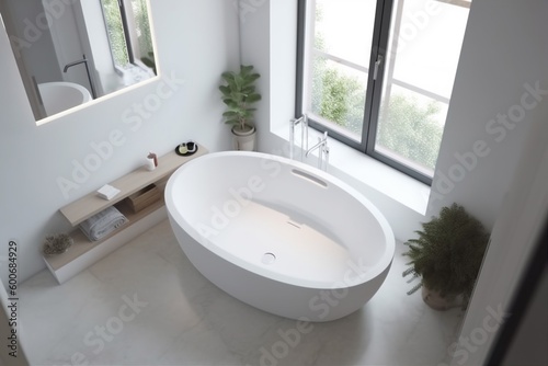 home apartment interior house design furniture white room indoor window tub. Generative AI.