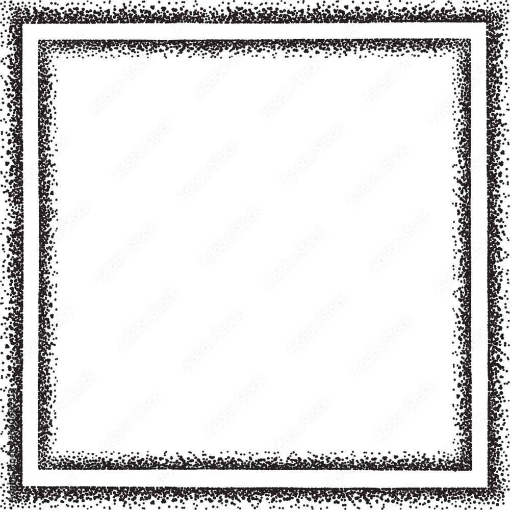 Square frame with two lines with small dots, black. A square border to use as a frame for your designs, made with messy, irregular black dots. Square frame with two lines with small dots, black. A square border to use as a frame for your designs, made with messy, irregular black dots.