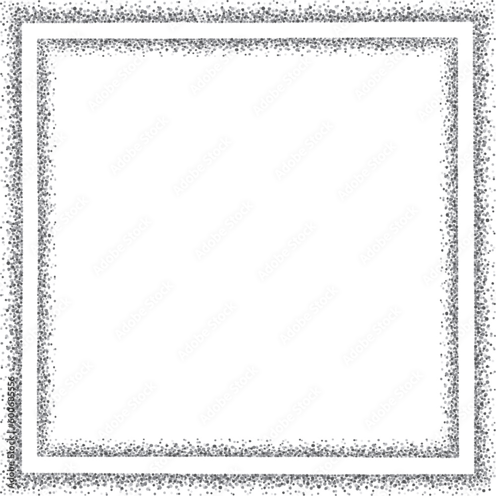 Square frame with two lines with small dots, gray. A square border to use as a frame for your designs, made with messy, irregular gray dots. Square frame with two lines with small dots, gray. A square border to use as a frame for your designs, made with messy, irregular gray dots.