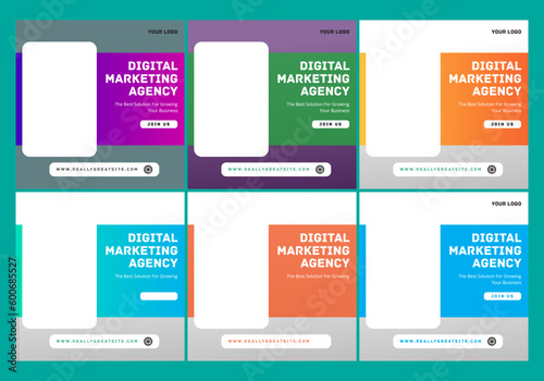 Editable set square banner digital marketing agency social media instagram post promotion template