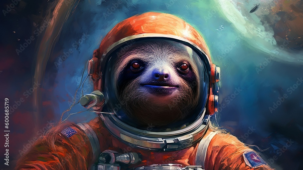 Astronaut sloth illustration, AI generated 