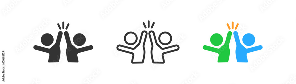 High five icon on light background. Team symbol. High 5, celebrating, succes, clapping, friendship, business. Outline, flat and colored style. Flat design. High five icon on light background. Team symbol. High 5, celebrating, succes, clapping, friendship, business. Outline, flat and colored style. Flat design.