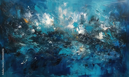 Abstract blue acrylic painting on canvas, generative AI