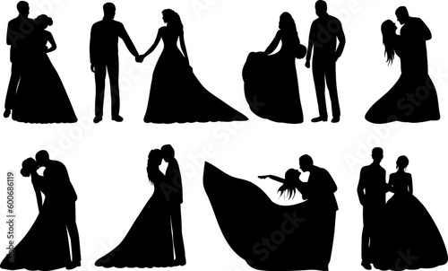 set of bride and groom silhouette isolated vector