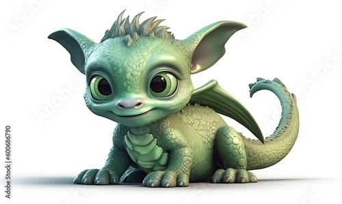 Adorable baby green dragon of a fantasy cartoon, generative AI © Enigma