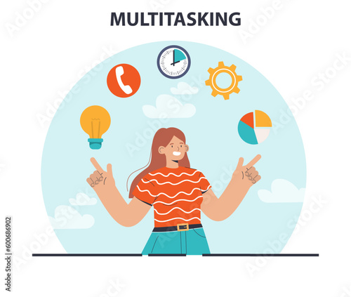 Multitasking. Effective and competent female office worker managing