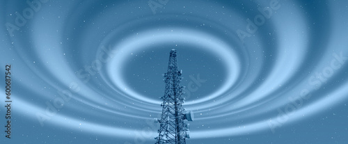 Antenna tower of telecommunication and Phone base station with TV and wireless internet antennas 