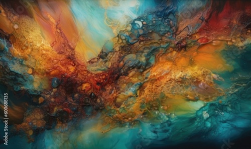 Currents of translucent hues  snaking metallic swirls  and foamy sprays of color shape the landscape  generative AI