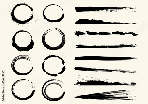 Set of grunge circles and strokes, brush strokes. Vector, isolated	
