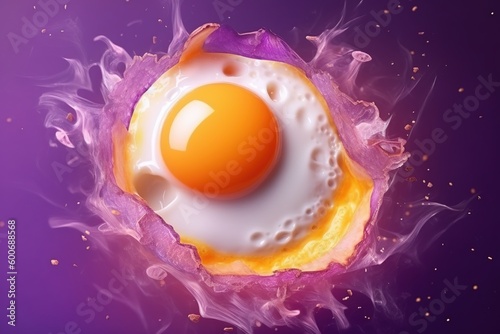 Creative, unusual scrambled eggs a purple background.