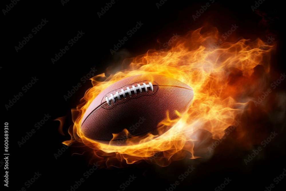 American football ball fire shot. Generate Ai American football ball fire shot. Generate Ai
