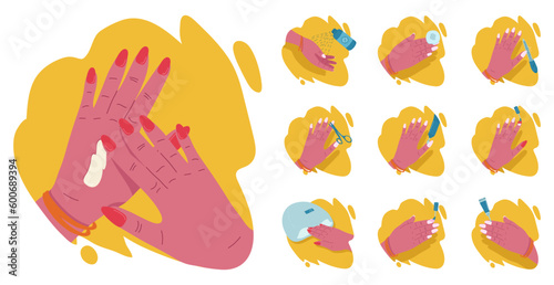 Female hands getting a manicure process set. Professional beauty