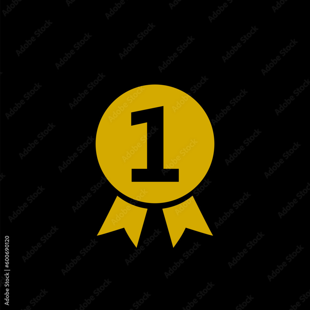 Number on best quality golden badge icon isolated on black background