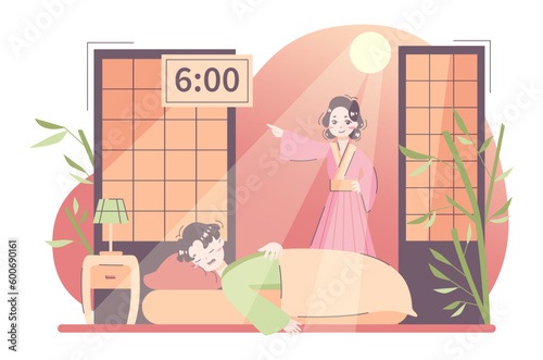 Daily routine of an asian woman. Japanese housewife lifestyle.