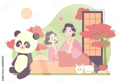 Daily routine of an asian woman. Japanese housewife lifestyle.