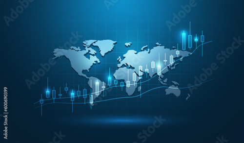 Fototapeta Naklejka Na Ścianę i Meble -  Global economy stock market finance chart business exchange investment data on growth financial graph world map 3d background technology economic money analysis digital trade profit diagram concept.