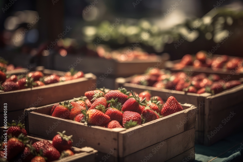Basket fresh strawberries farm. Generate Ai Basket fresh strawberries farm. Generate Ai