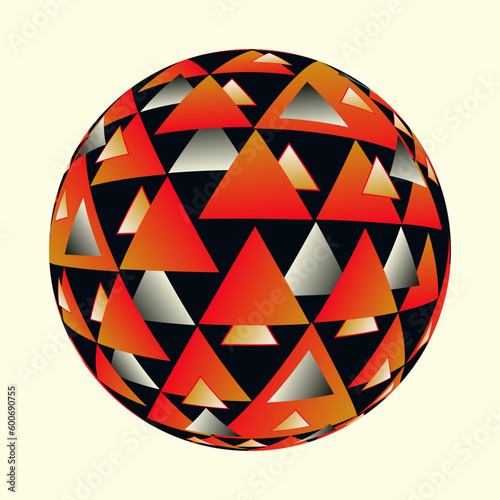sphere with layers of triangles pattern in orange black shades