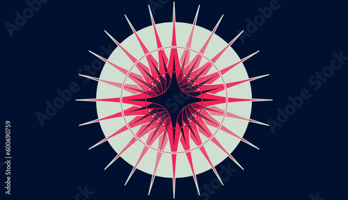radiating graphic star in dark blue bright red colors