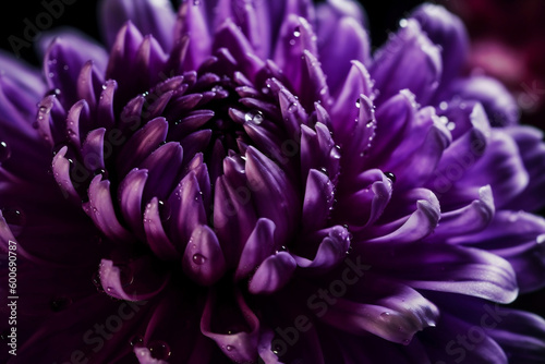 Abstract violet flower and detail of glossy blossom as floral background generative ai