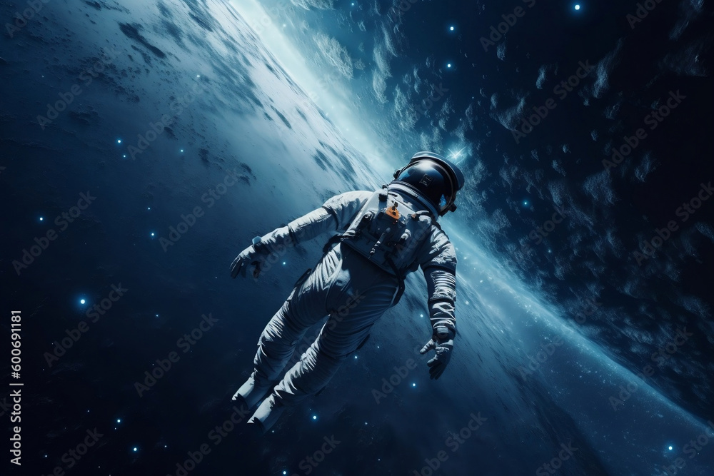 Alone levitating astronaut in starry deep space generative ai