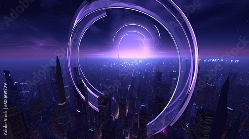 Portals to New Worlds, A portal located on the edge of a city skyline generative ai