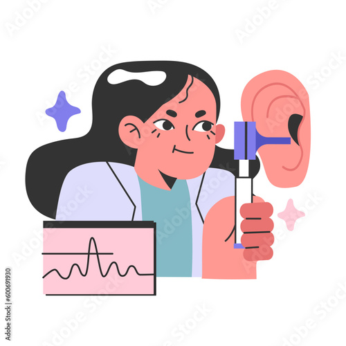 Otorhinolaryngologist check up. ENT doctor examine patient ear.