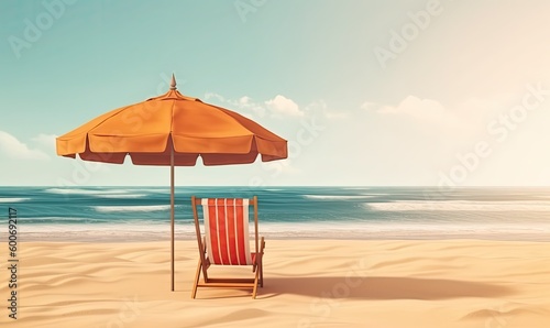 Vacation holidays background wallpaper, two beach lounge chairs under tent on beach, generative AI
