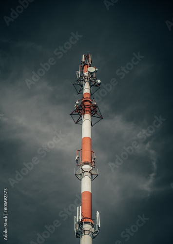 Cellular tower. Photo in dark style. Dark sky performance 