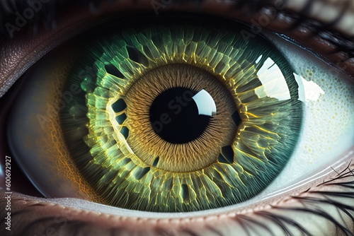 Human green eye super macro closeup