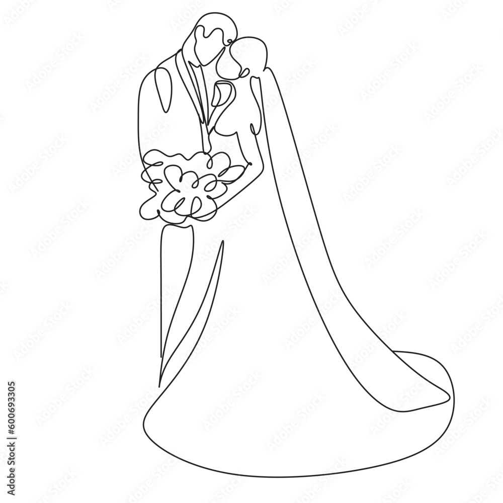 Single one line drawing happy cute married man and woman dancing on the ...