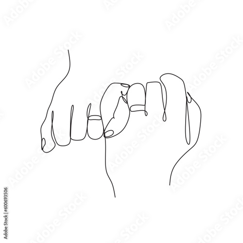 Close up of wedding rings on hands of newlyweds. Hands of the bride and groom Line art