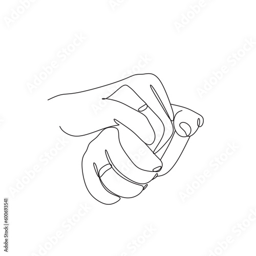 Close up of wedding rings on hands of newlyweds. Hands of the bride and groom Line art